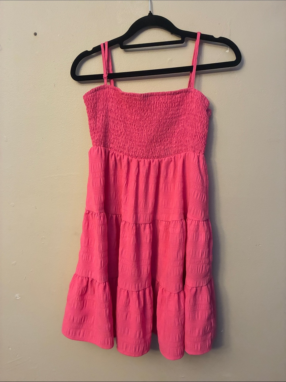 SHEIN Hot Pink Smocked Tiered Sundress